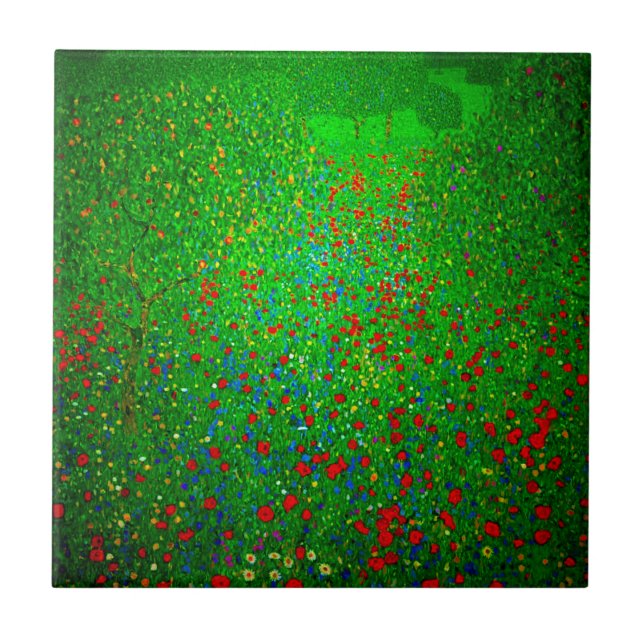 Gustav Klimt Poppy Field Fliese (Vorderseite)