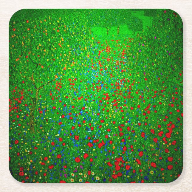 Gustav Klimt Poppy Field Rechteckiger Pappuntersetzer (Vorderseite)
