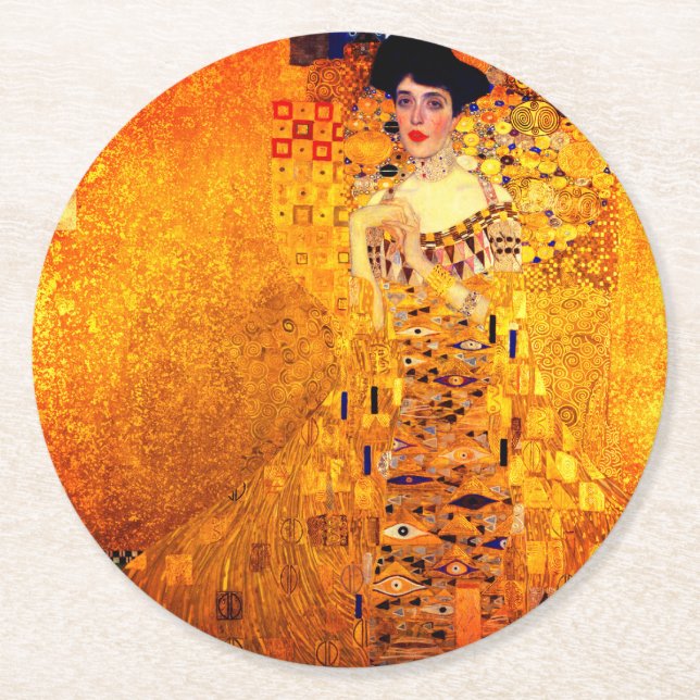 Gustav Klimt Portrait von Adele Bloch Bauer Runder Pappuntersetzer (Vorderseite)