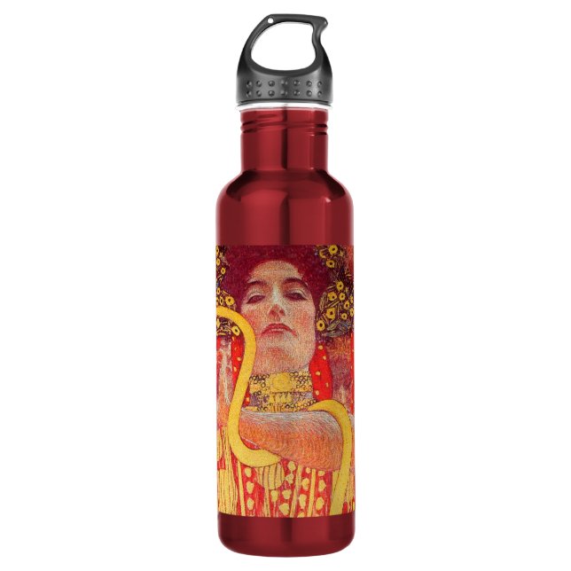 Gustav Klimt Red Woman Gold Schlangen Malerei Edelstahlflasche (Vorderseite)