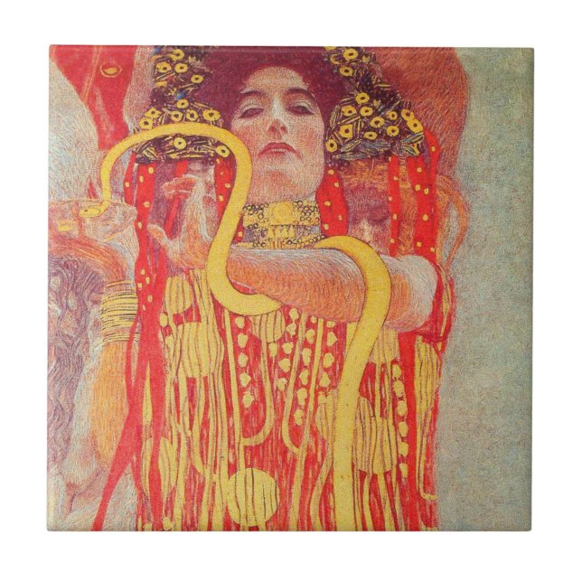 Gustav Klimt Red Woman Gold Schlangen Malerei Fliese (Vorderseite)