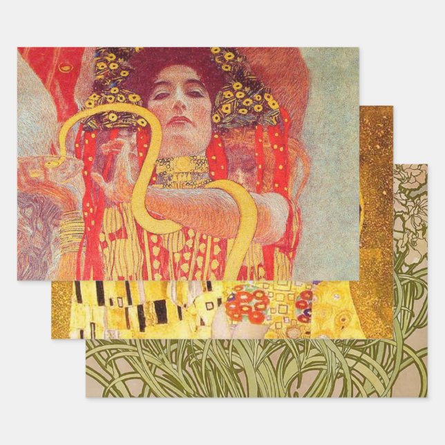 Gustav Klimt Red Woman Gold Schlangen Malerei Geschenkpapier Set (Set)