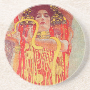 Gustav Klimt Red Woman Gold Schlangen Malerei Getränkeuntersetzer