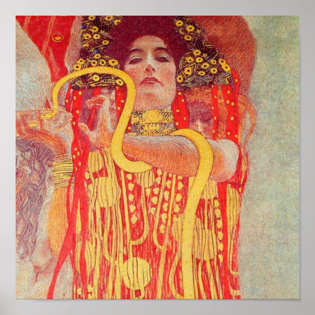 Gustav Klimt Red Woman Gold Schlangen Malerei Poster (Vorne)