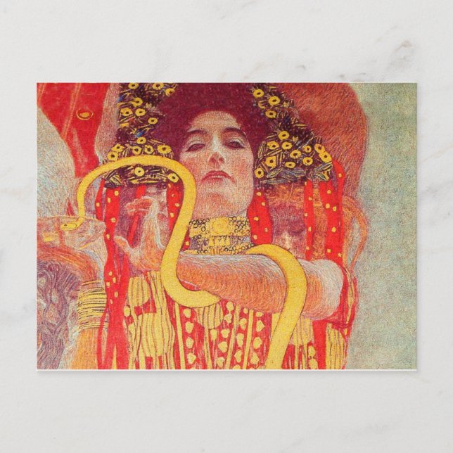 Gustav Klimt Red Woman Gold Schlangen Malerei Postkarte (Vorderseite)