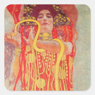 Gustav Klimt Red Woman Gold Schlangen Malerei Quadratischer Aufkleber