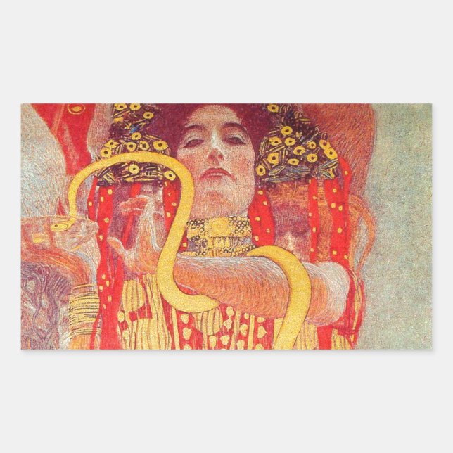 Gustav Klimt Red Woman Gold Schlangen Malerei Rechteckiger Aufkleber (Vorderseite)