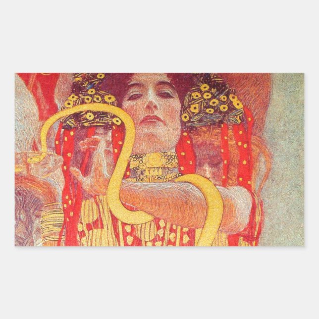 Gustav Klimt Red Woman Gold Schlangen Malerei Rechteckiger Aufkleber (Vorderseite)