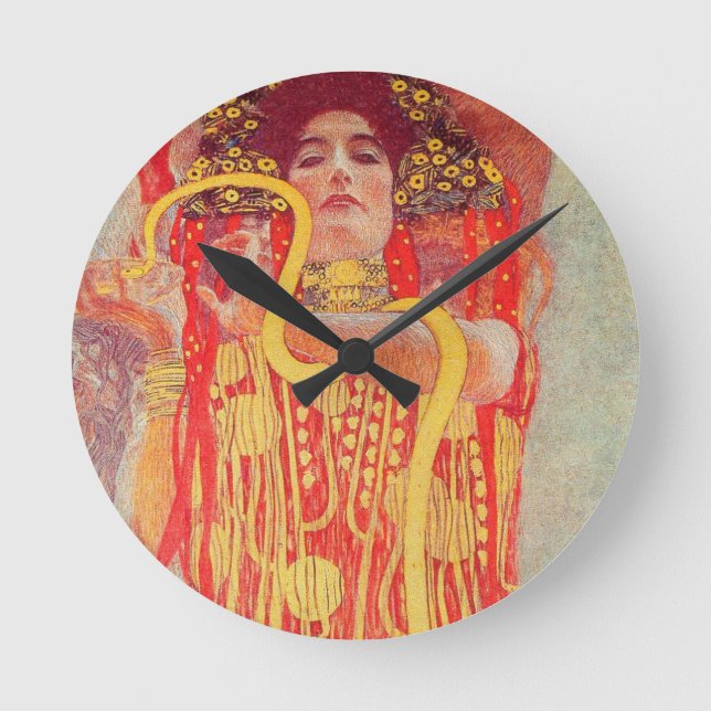 Gustav Klimt Red Woman Gold Schlangen Malerei Runde Wanduhr (Vorderseite)