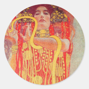 Gustav Klimt Red Woman Gold Schlangen Malerei Runder Aufkleber