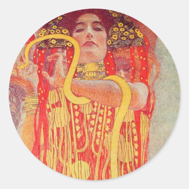 Gustav Klimt Red Woman Gold Schlangen Malerei Runder Aufkleber (Vorderseite)
