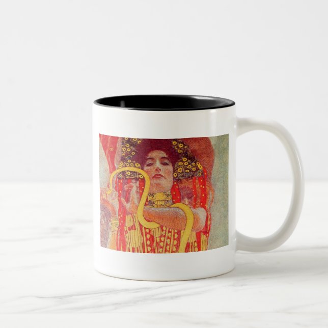 Gustav Klimt Red Woman Gold Schlangen Malerei Zweifarbige Tasse (Rechts)