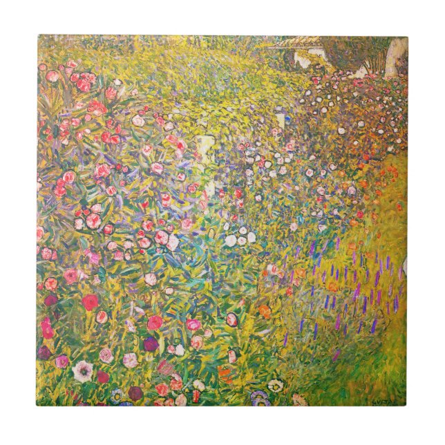 Gustav Klimt Rosa Blume Tile Fliese (Vorderseite)