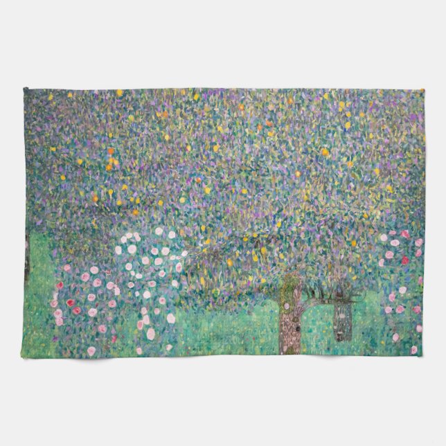 Gustav Klimt - Rosenbüsche unter den Bäumen Geschirrtuch (Horizontal)