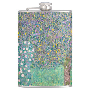 Gustav Klimt - Rosensträucher unter den Bäumen Flachmann