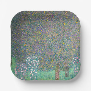 Gustav Klimt - Rosensträucher unter den Bäumen Pappteller