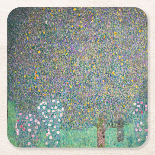 Gustav Klimt - Rosensträucher unter den Bäumen Rechteckiger Pappuntersetzer