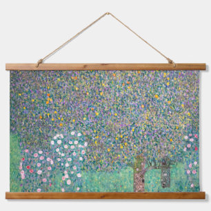 Gustav Klimt - Rosensträucher unter den Bäumen Wandteppich Mit Holzrahmen