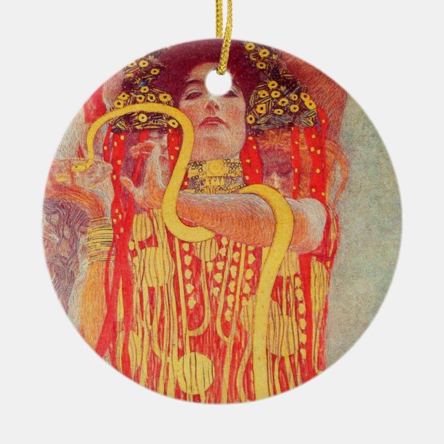 Gustav Klimt Rote Frau Goldschlange Malerei Keramik Ornament (Vorne)