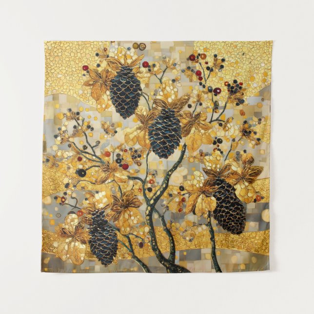 gustav klimt Rustic Pinecone Holiday Winter Bathro Wandteppich (Vorderseite)