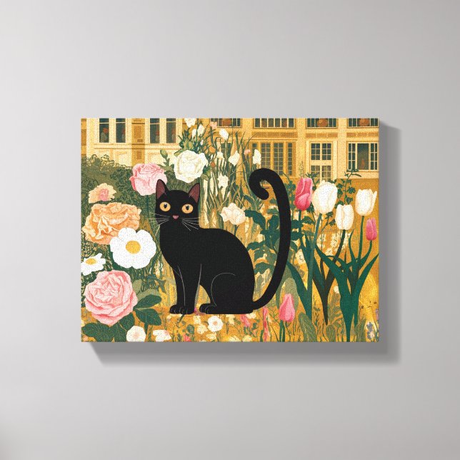 Gustav Klimt Schwarze Katze Im Blumengarten, Katze Leinwanddruck (Vorderseite)