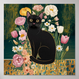 Gustav Klimt Schwarze Katze Im Blumengarten, Katze Poster