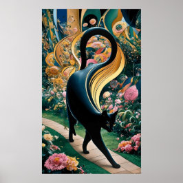 Gustav Klimt Schwarze Katze Im Blumengarten, Katze Poster