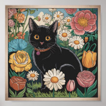 Gustav Klimt Schwarze Katze Im Blumengarten, Katze
