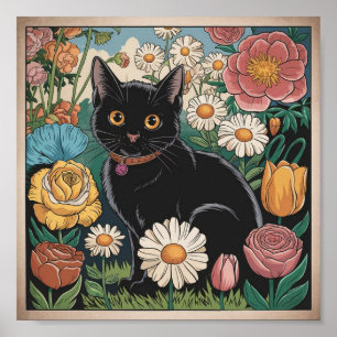 Gustav Klimt Schwarze Katze Im Blumengarten, Katze Poster