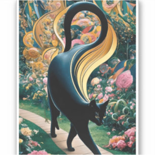 Gustav Klimt Schwarze Katze in einem Blumengarten, Aufkleber