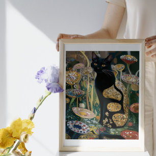 Gustav Klimt Schwarze Katze in einem Blumengarten, Poster