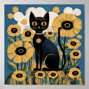 Gustav Klimt Schwarze Katze in einem Blumengarten, Poster