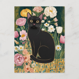 Gustav Klimt Schwarze Katze in einem Blumengarten, Postkarte