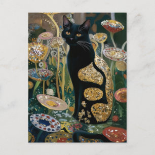 Gustav Klimt Schwarze Katze in einem Blumengarten, Postkarte