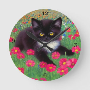 Gustav Klimt Smoking-Katze mit Uhrziffern Runde Wanduhr