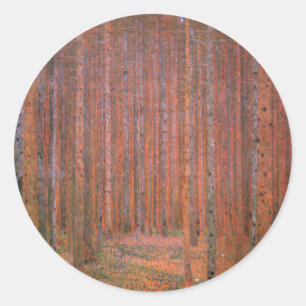 Gustav Klimt Tannenwald I Rote Bäume Runder Aufkleber