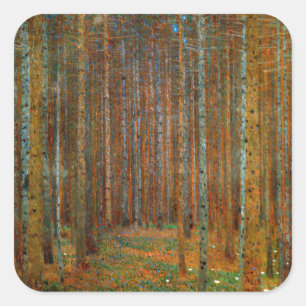 Gustav Klimt - Tannenwald Kiefernwald Quadratischer Aufkleber