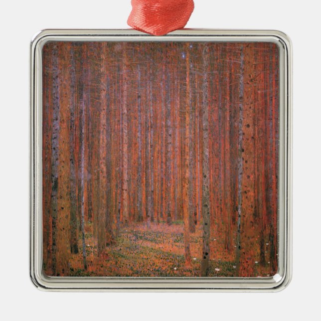 Gustav Klimt Tannenwald Rote Bäume Ornament Aus Metall (Vorne)