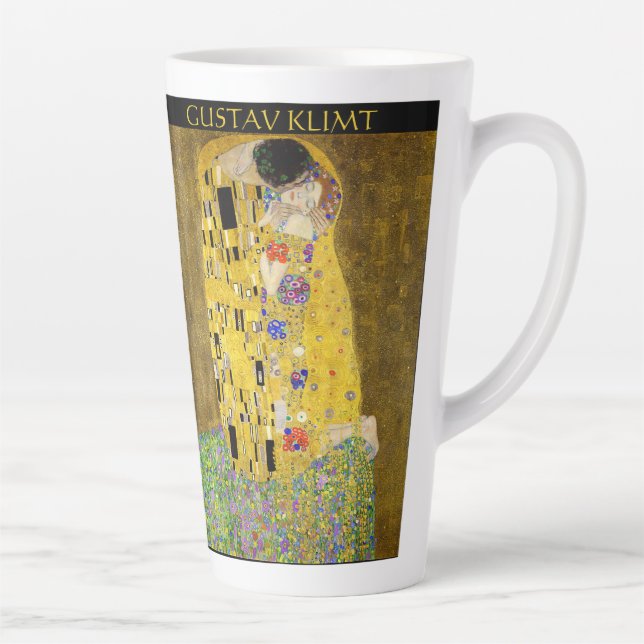 Gustav Klimt – The Kiss – Custom Text Milchtasse (Rechts)