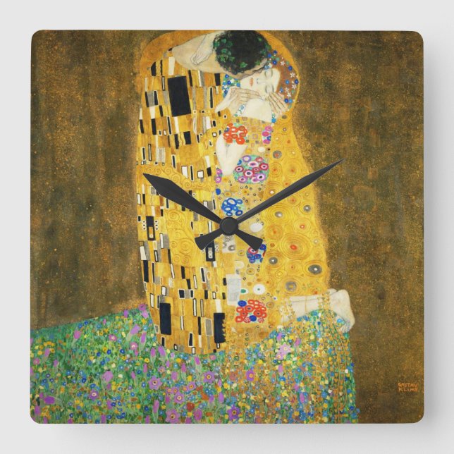 Gustav Klimt The Kiss Quadratische Wanduhr (Vorderseite)
