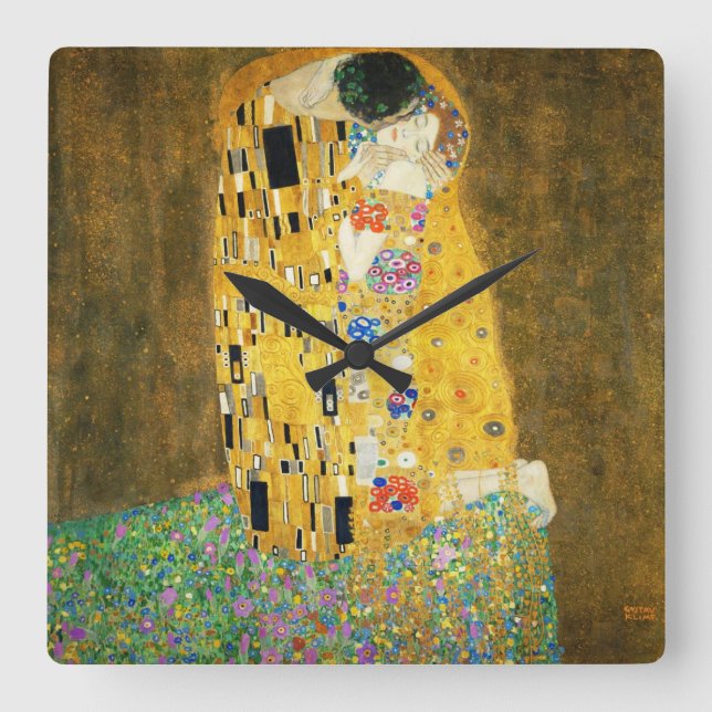 Gustav Klimt The Kiss Quadratische Wanduhr (Vorderseite)