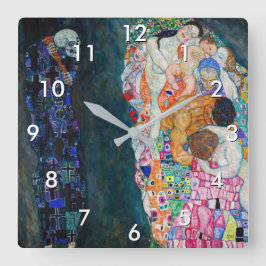 Gustav Klimt - Tod und Leben Quadratische Wanduhr