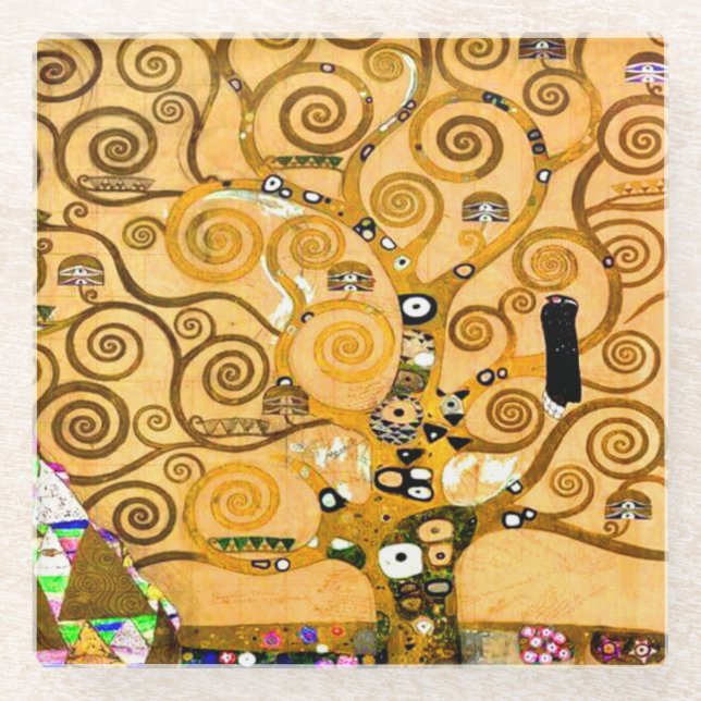 Gustav Klimt Tree of Life Glasuntersetzer (Vorderseite)