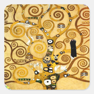 Gustav Klimt Tree of Life: Jugendstil-Symbolist Quadratischer Aufkleber