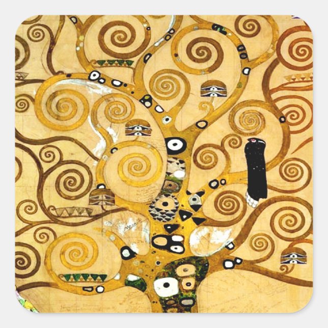 Gustav Klimt Tree of Life: Jugendstil-Symbolist Quadratischer Aufkleber (Vorderseite)