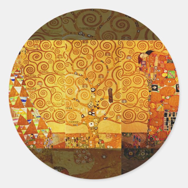 Gustav Klimt Tree of Life: Jugendstil-Symbolist Runder Aufkleber (Vorderseite)