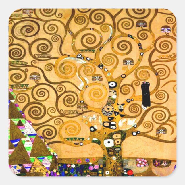 Gustav Klimt Tree of Life Quadratischer Aufkleber (Vorderseite)