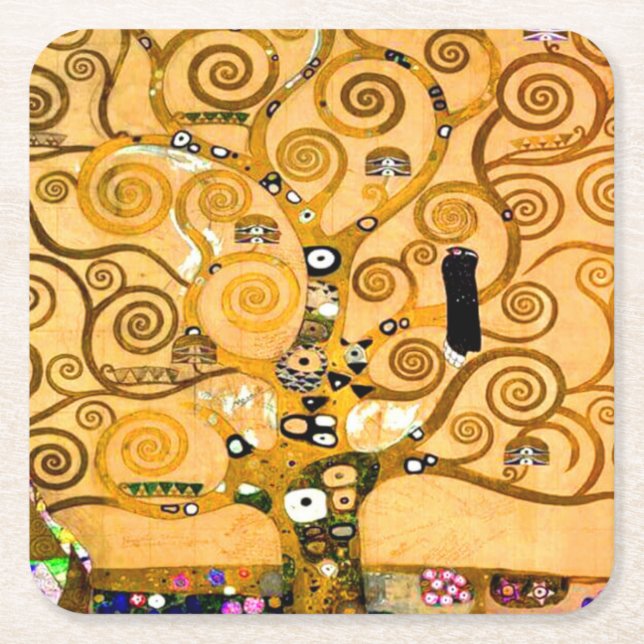 Gustav Klimt Tree of Life Rechteckiger Pappuntersetzer (Vorderseite)