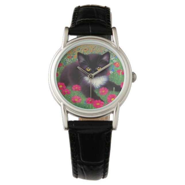Gustav Klimt Tuxedo Cat Armbanduhr (Vorderseite)