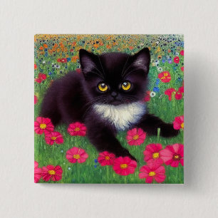 Gustav Klimt Tuxedo Cat Button